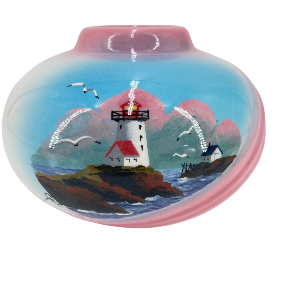 Cavendail Port Greville Nova Scotia Hand Painted Lighthouse Vase Gail Signedβ 4"